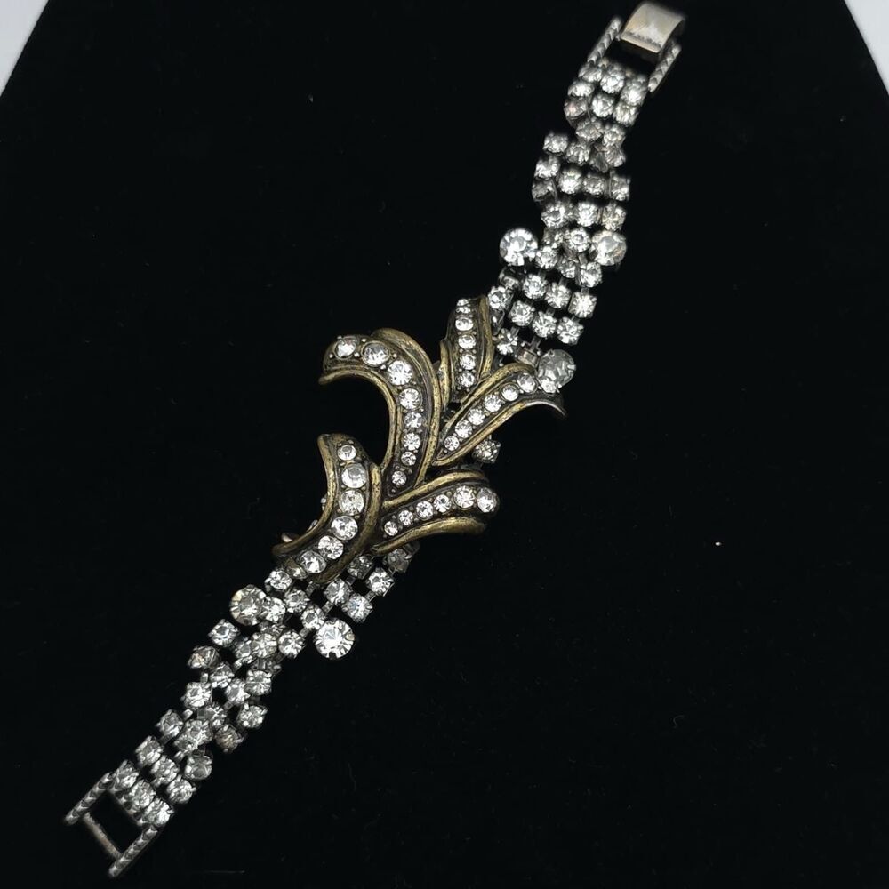 Lulu FROST J.Crew Vintage Silver Gold Tone Rhinestone Statement Bracelet